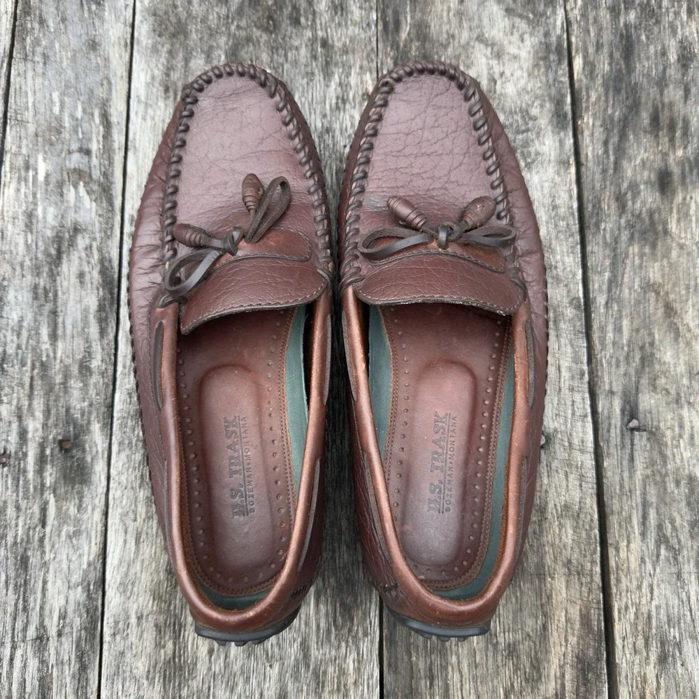 H.S. Trask Brown Leather Casual Boat Shoe Driving Loafer Moccasin Men's‎ 8 EUC